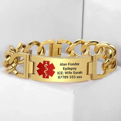 Arlan personalised gold stainless steel medical ID alert bracelet