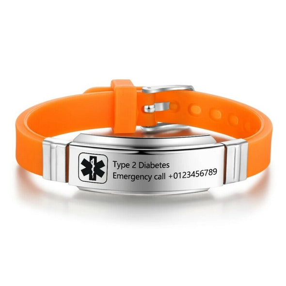Barcelona personalised orange silicone medical alert bracelet for adults and children