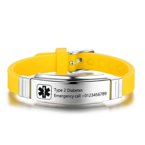 Barcelona personalised yellow silicone medical alert bracelet for adults and children
