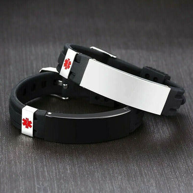Bermuda Black and Silver Stainless Steel, Silicone Customisable Medical Alert Bracelets