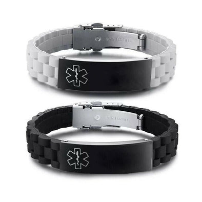 Brooklyn interlocking silicone band and stainless steel tag medical alert bracelets, blank for engraving.