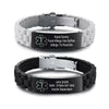 Brooklyn medical alert bracelets with an interlocking silicone band, stainless steel tag and showing personalised with an engraving.