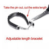 Resizing instructions diagram to cut adjustable length of bracelet for Brooklyn silicone and stainless steel medical alert bracelet.