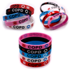 COPD medical alert silicone wristbands in red, black, blue, pink and white.