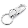 Top view of silver medical alert keyring showing dual rings separated.