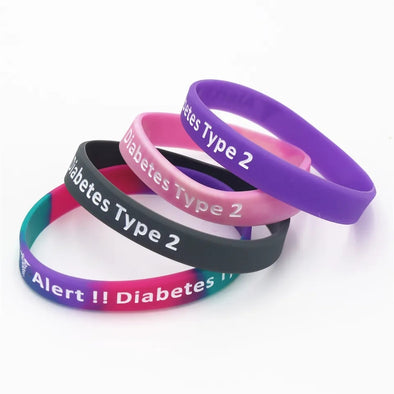 Full colour range of Diabetes Type 2 medical alert silicone wristbands