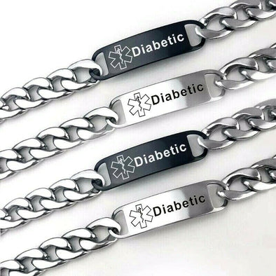 Diabetic stainless steel medical alert chain link bracelets