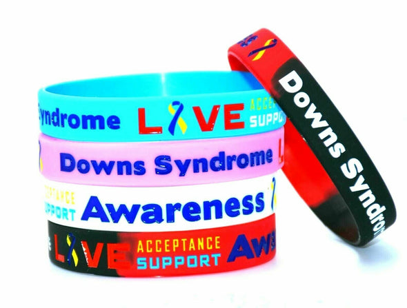 Down Syndrome multi-coloured awareness silicone wristbands full set
