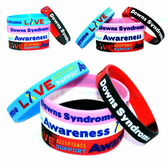 Down Syndrome multi-coloured awareness silicone wristbands