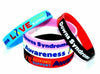 Down Syndrome multi-coloured awareness silicone wristbands in blue, pink, black/red and white.