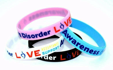 Eating Disorder pink, blue, white and black silicone awareness wristbands