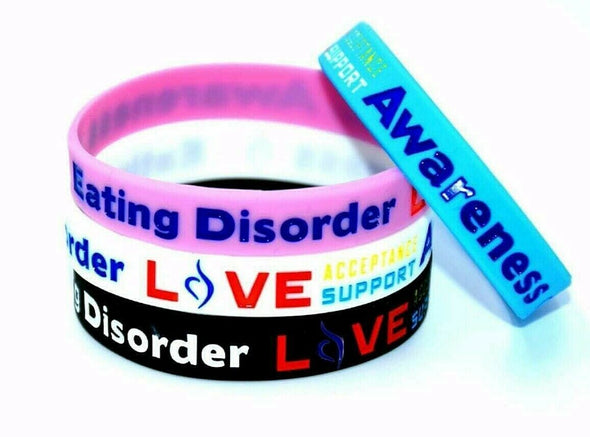 Eating Disorder pink, blue, white and black silicone awareness wristbands for acceptance and support
