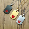 Customisable Elite stainless steel medical alert necklaces in back, gold and silver