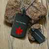 Customisable Elite stainless steel medical alert necklace in back showing engraving options.