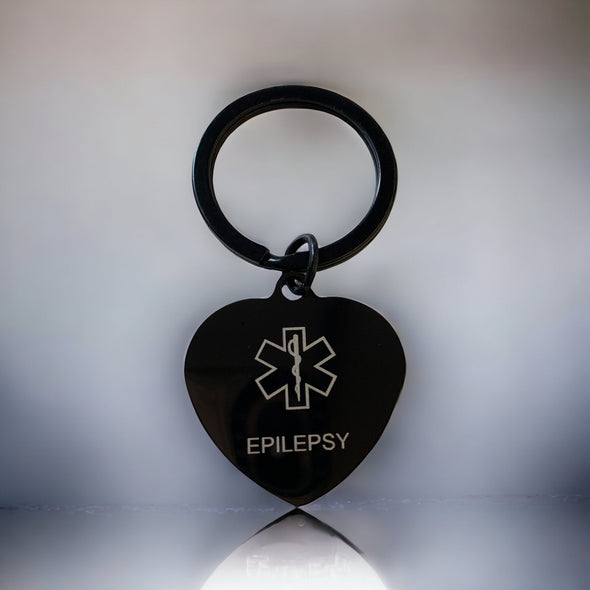 Customisable Black Epilepsy heart stainless steel keyring