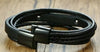 Epilepsy multi-layered leather medical alert bracelet open clasp view.