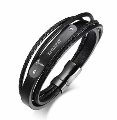 Epilepsy multi-layered leather medical alert bracelet