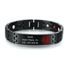 Customisable Graphite black stainless steel medical alert bracelet with red medical symbol, negative ions and magnets