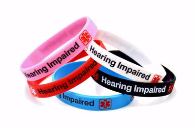 Hearing impaired awareness multi-coloured silicone wristbands