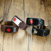 Houston Wide leather medical alert bracelets in brown and black leather options, shown blank ready for engraving