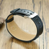 Houston Wide black leather medical alert bracelet buckle and adjustable strap.