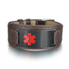 Houston Wide brown leather and black tag medical alert bracelet.