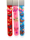 Kids Discovery medial alert bracelets with butterflies on a red, pink or blue silicone strap.