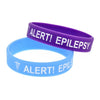 Kids range of Epilepsy medical alert silicone wristbands in blue and purple