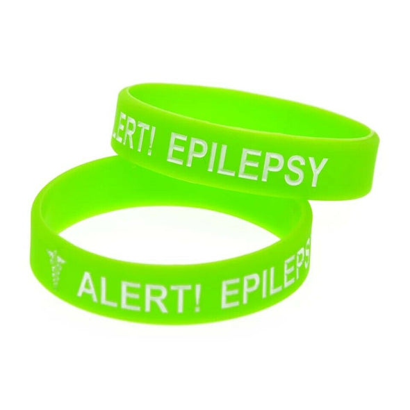 Kids range of Epilepsy medical alert silicone wristbands in green