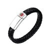 Customisable Lawnton leather medical alert bracelet with a black strap and silver tag for engraving.