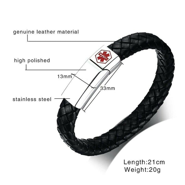 Lawnton leather medical alert bracelet size and materials for silver model