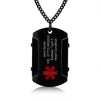 Legion stainless steel personalised medical alert necklace in black