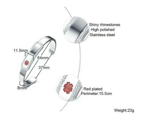 Lotus medical alert bangle size, dimensions and specification graphic