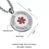 Lotus medical alert necklace size and dimensions graphic