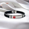 Madrid leather and stainless steel medical alert ID bracelet shown blank for engraving flat view
