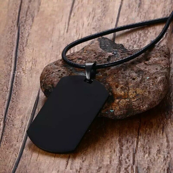 Customisable black Marshall stainless steel medical alert necklace on stone