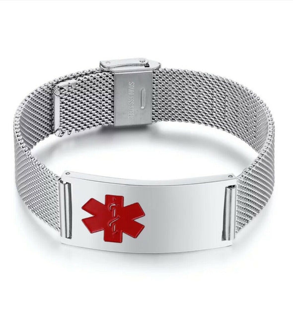 Customisable silver MARX II stainless steel medical alert ID bracelet