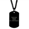 Maverick black stainless steel medical alert necklace personalised with an engraving example