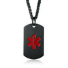 Maverick black stainless steel medical alert necklace with large red medical symbol