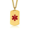 Maverick gold stainless steel medical alert necklace front view with red medical symbol