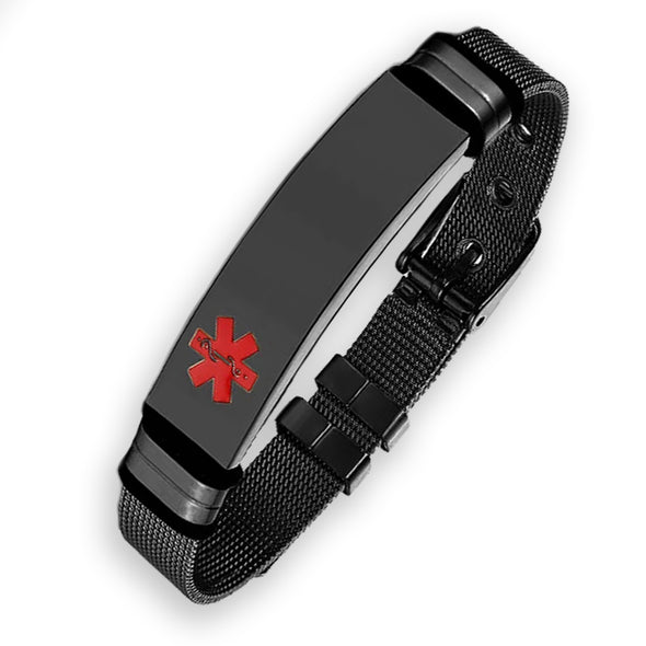 Milan black stainless steel medical alert bracelet blank for customising with ID information