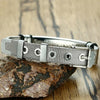 Milan silver stainless steel medical alert bracelet clasp and adjustable strap.