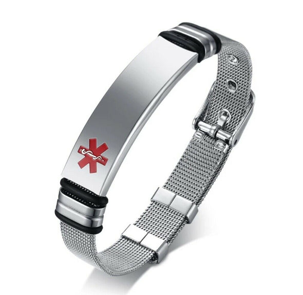 Milan silver stainless steel medical alert bracelet blank for customising
