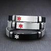 Milan stainless steel medical alert bracelets in black and silver colour combinations.