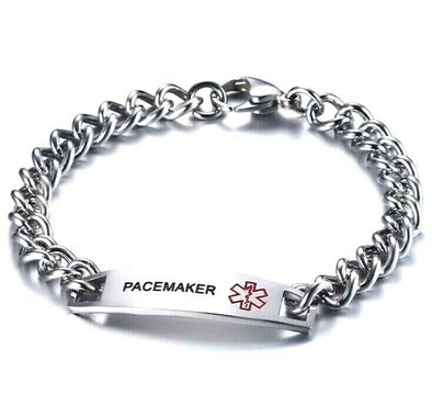 Stainless steel Pacemaker medical alert bracelets with the option to engrave the reverse with medical information.