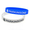 Parkinsons awareness silicone wristbands in blue and white