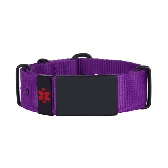 Purple Customisable Wayfarer nylon and stainless steel medical alert bracelet