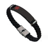 Customisable Savannah faux leather and stainless steel medical alert bracelet with red medical symbol.
