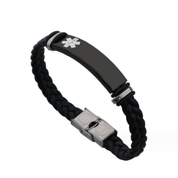 Customisable Savannah faux leather and stainless steel medical alert bracelet with white medical symbol.