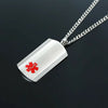 Spectra stainless steel medical alert necklace showing the front of the pendant with red medical symbol